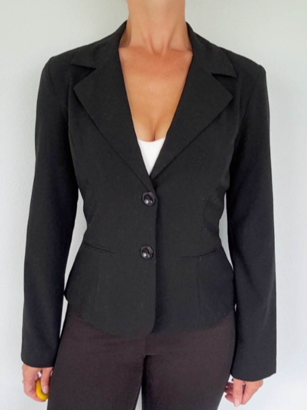 BCX classic black double button spandex blend blazer jacket size medium